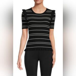 Laundry By Shelli Segal‎ Striped Rib Ruffle Sweater